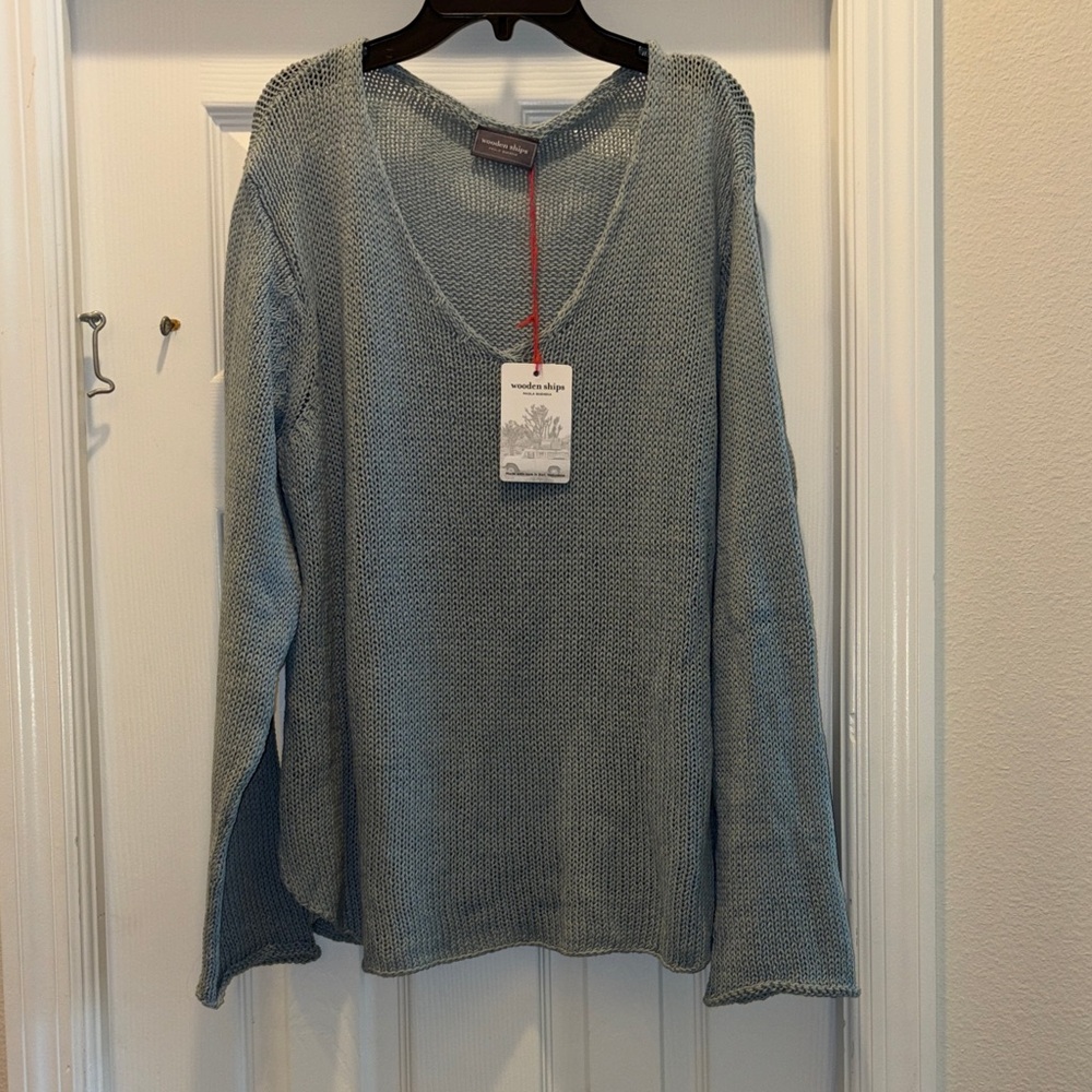 Wooden Ships V-Neck Sweater in Light Blue